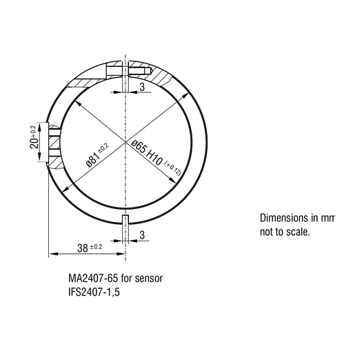 Complete official dimension drawing of MA2407-65 from confocalDT catalog page 63; all dimension lines, identifier, and compatibility text are retained uncropped