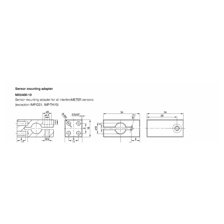 שרטוט מידות רשמי ומלא של MA5400-10 מעמוד 26 בקטלוג interferoMETER; כל המבטים, קווי המידה והכיתובים נשמרו ללא חיתוך