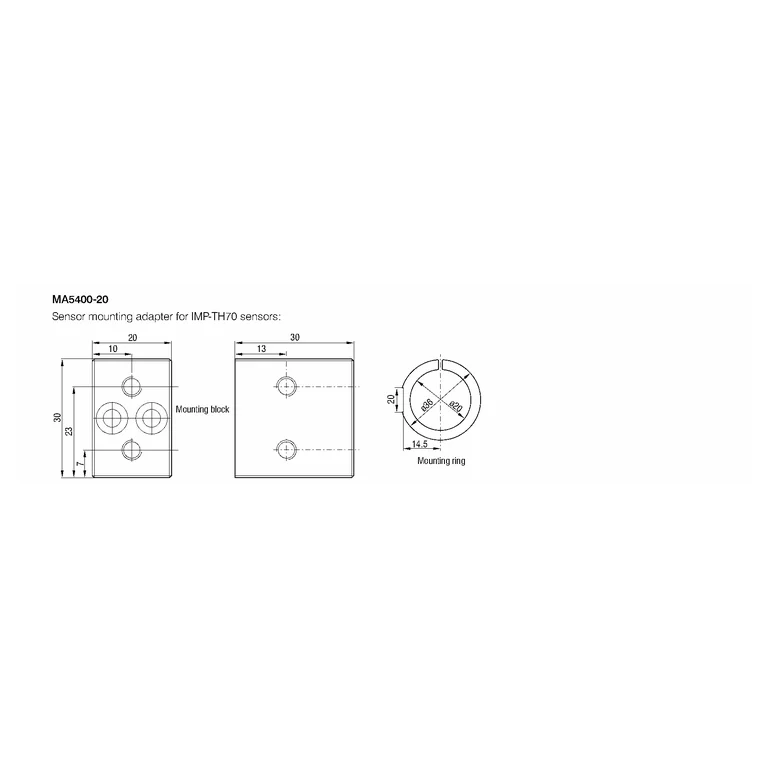 Complete official dimension plate for MA5400-20 from interferoMETER catalog page 26; all views, dimension lines, and labels are retained uncropped