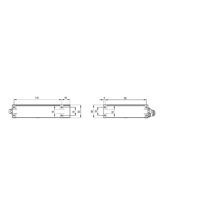 שרטוט מידות יצרן של ODC2520-46 — מבט על של מקור האור והמקלט