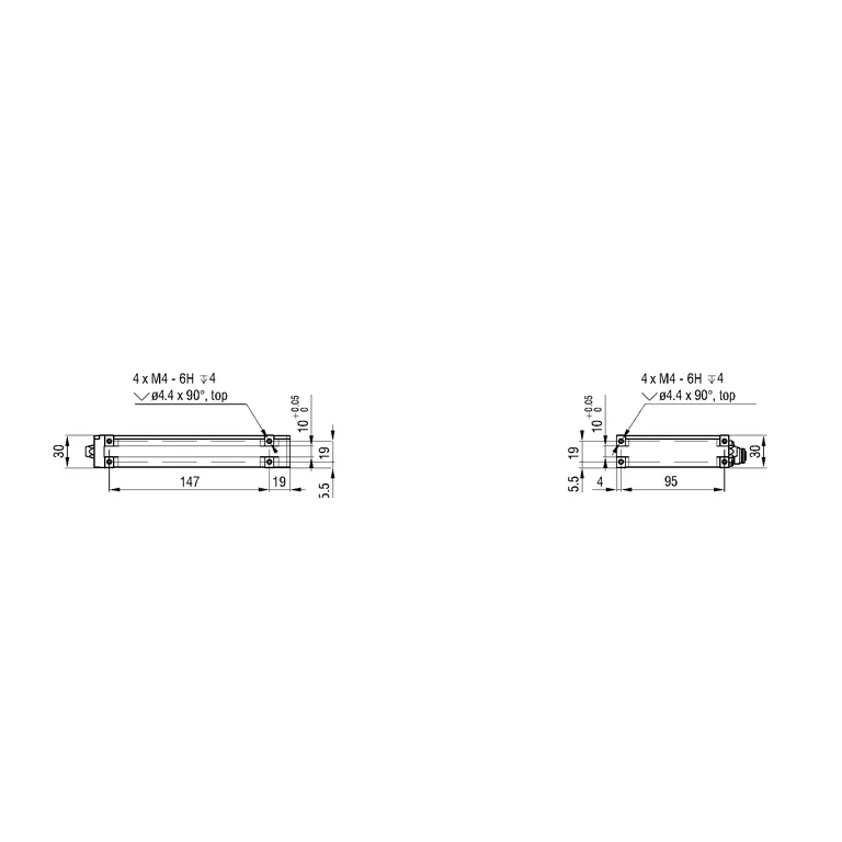Manufacturer dimensional drawing of ODC2520-95 — top view of light source and receiver