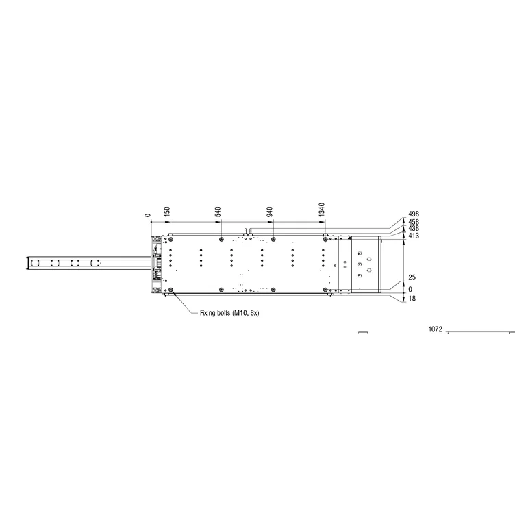 שרטוט מידות רשמי — מבט על של מסגרת BTG 8702 C.C; המידות תלויות ברוחב המדידה שנבחר