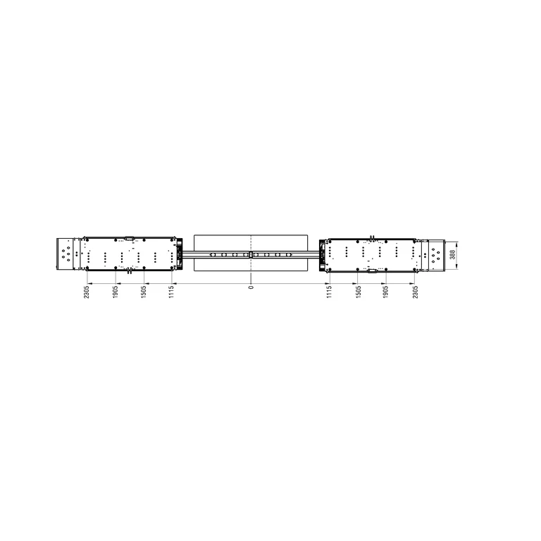 שרטוט מידות רשמי — מבט על של מערכת BTG 8702 2C.C בעלת שתי מסגרות; מידות משתנות לפי רוחב המדידה