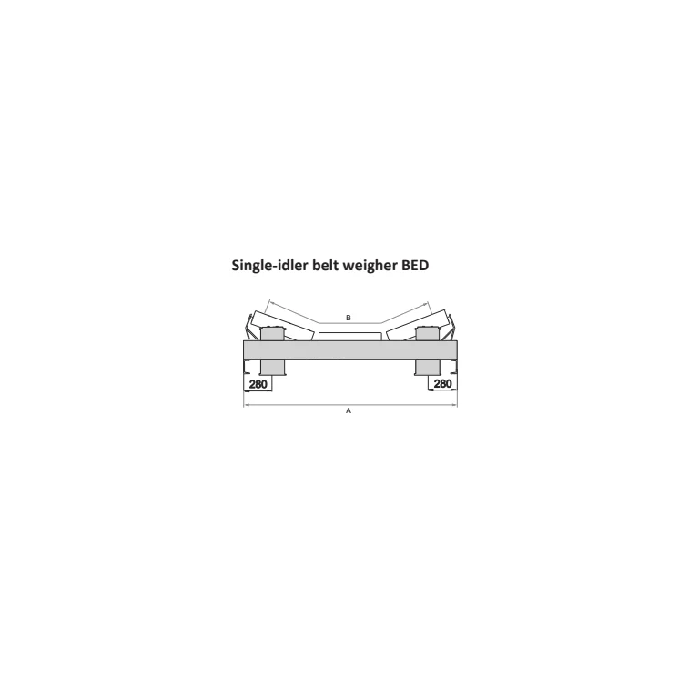 Qlar MULTIBELT BED technical drawing — end view of weigh frame and conveyor width