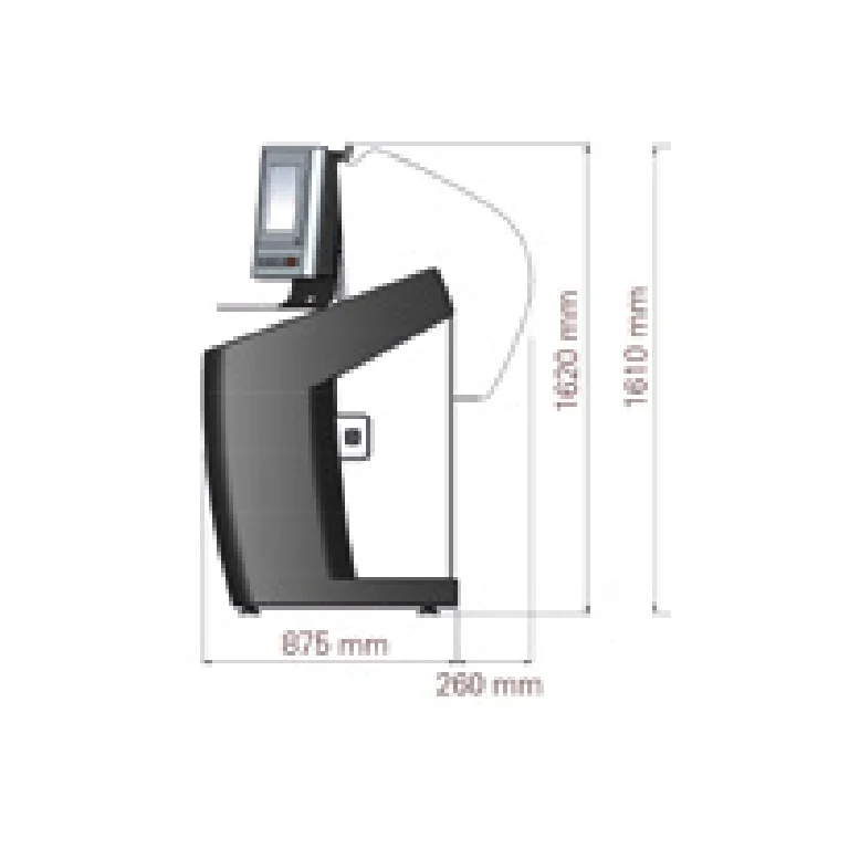 Official Pasio 50 manufacturer drawing — side view with height and depth dimensions