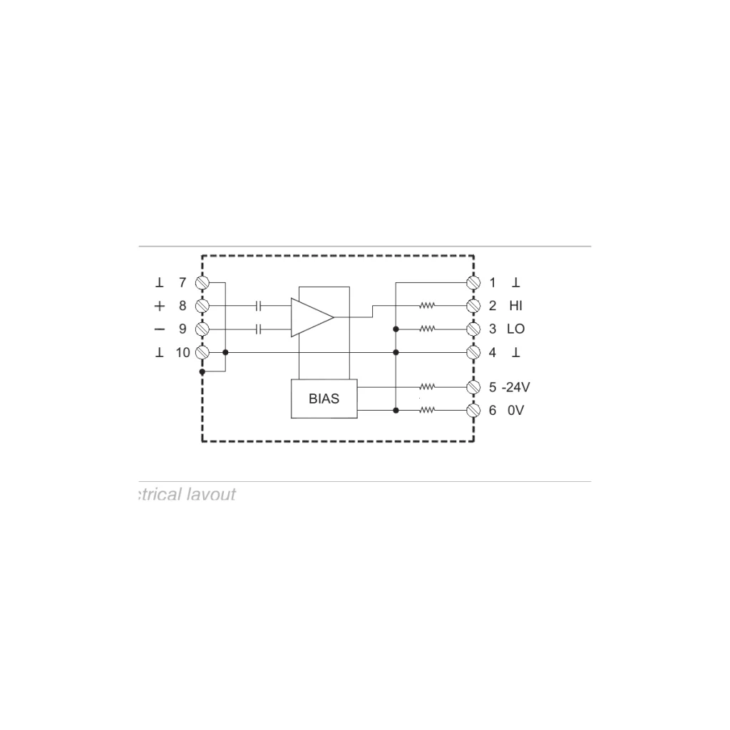 שרטוט חשמלי של 2667 — פריסת המגבר וסימון הדקים; זהו תרשים חשמלי ולא מבט מכני נוסף