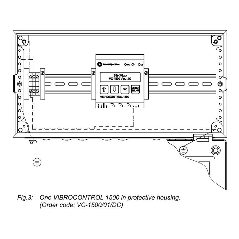 שרטוט יצרן של VIBROCONTROL 1500 מותקן במארז המגן AC-211x