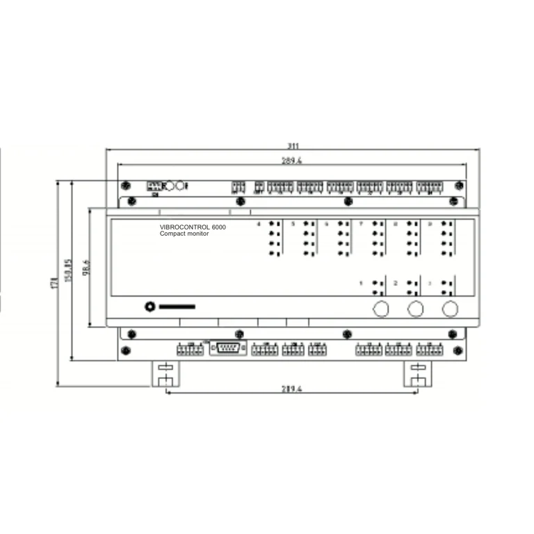 Manufacturer dimensional drawing — front view of the Compact Monitor