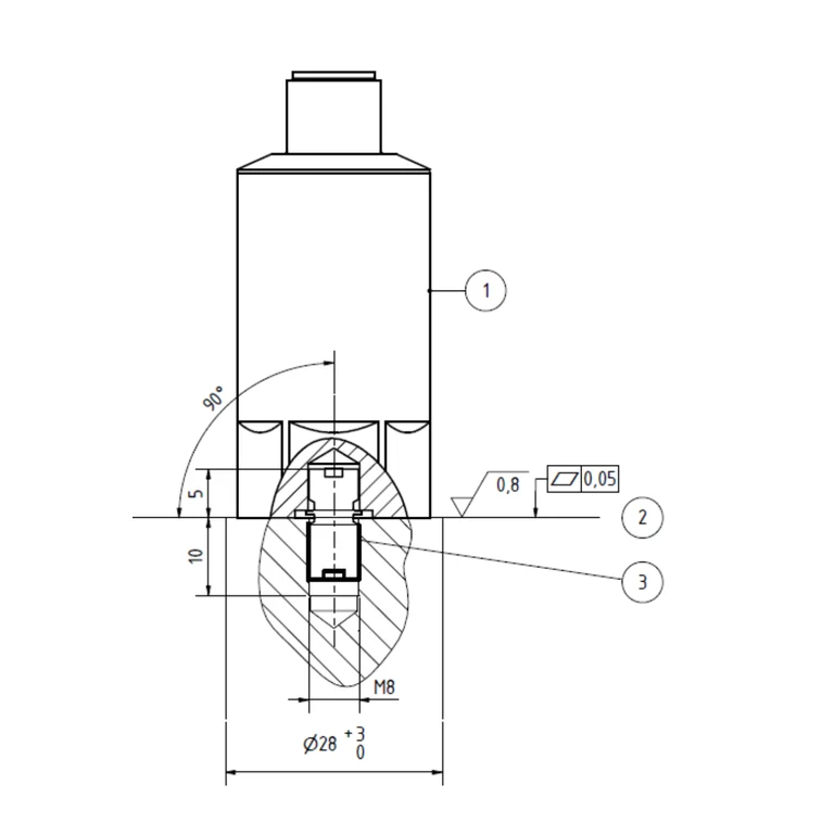 שרטוט יצרן — חתך התקנת גוף VSI-10x המתאים ל-VSI-101