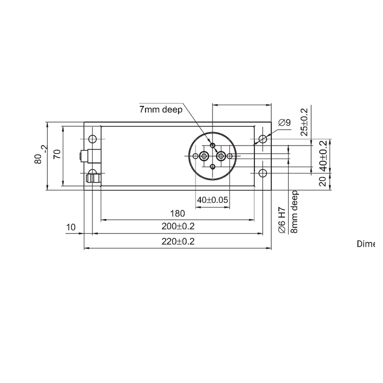 שרטוט מידות רשמי של FIT7A — מבט על, חורי קיבוע וחיבור חשמלי