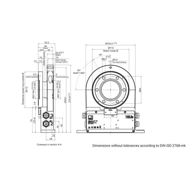 חתך A–A ומבט קצה מלאים של דגמי T40Lite ‏50–100 N·m, עם המידות המקוריות