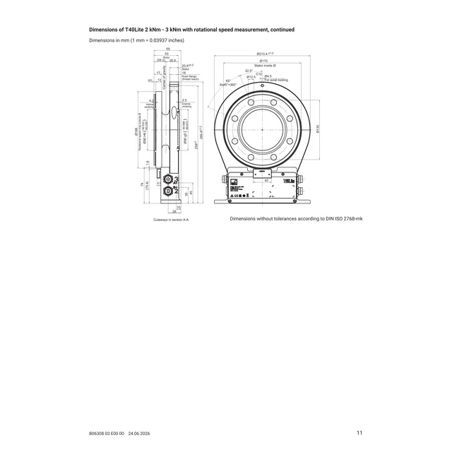 עמוד המשך מלא של שרטוטי היצרן לדגמי T40Lite ‏2–3 kN·m