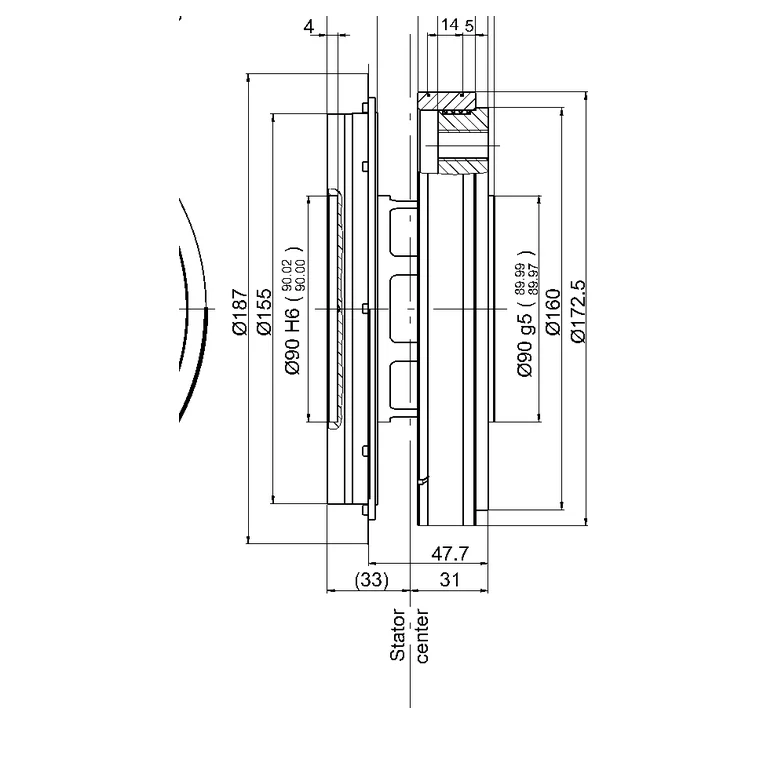 HBK manufacturer drawing — side/section view of TB2, 2,000–3,000 N·m