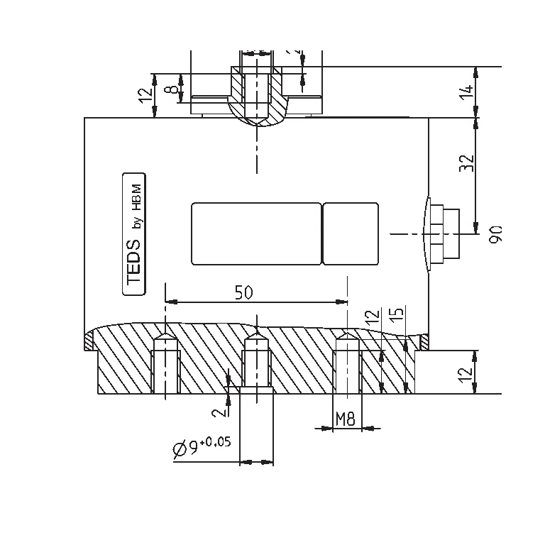 שרטוט יצרן — חתך צד ומידות, קבוצת 50 N–1 kN