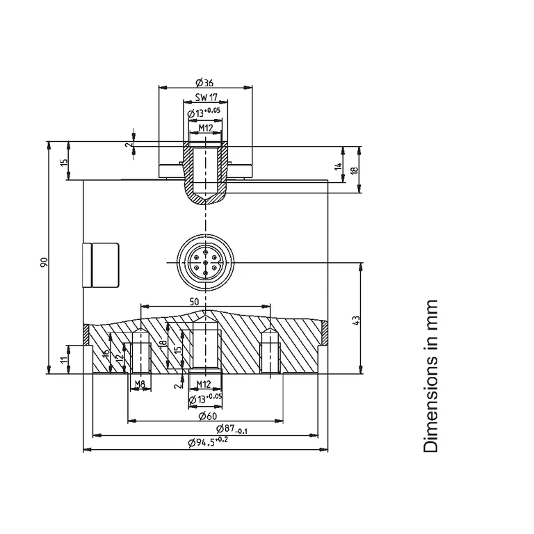 שרטוט יצרן — חתך צד ומידות, קבוצת 2–10 kN