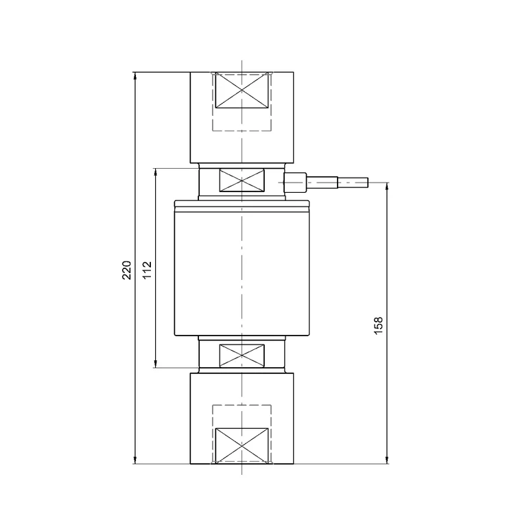 שרטוט HBK B03789 — מבט צד של תא העומס Z16A עם המחבר המושחל