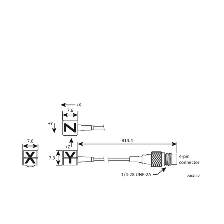 Additional BP 2705 drawing of 6801-I-003 — housing/cable views, connector dimensions and X/Y/Z axis arrangement