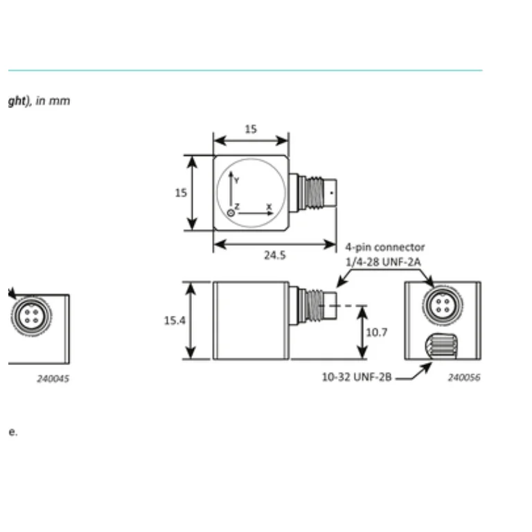 Separate BP 2707 drawing view for 6803-B-007 with TEDS — X/Y/Z axes, 4-pin connector, threads, and all dimensions