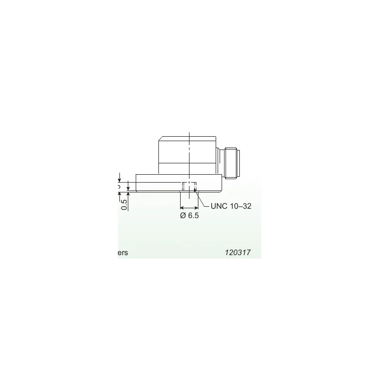 שרטוט יצרן — מבט צד של Type 8324-100, הברגת 10–32 UNF ומידות העובי; בדגמי N החיבור הוא כבל אינטגרלי
