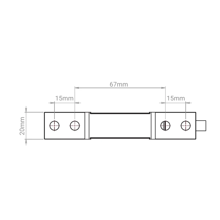 Official B05908 dimensional drawing — top view showing the mounting holes and 67 mm spacing