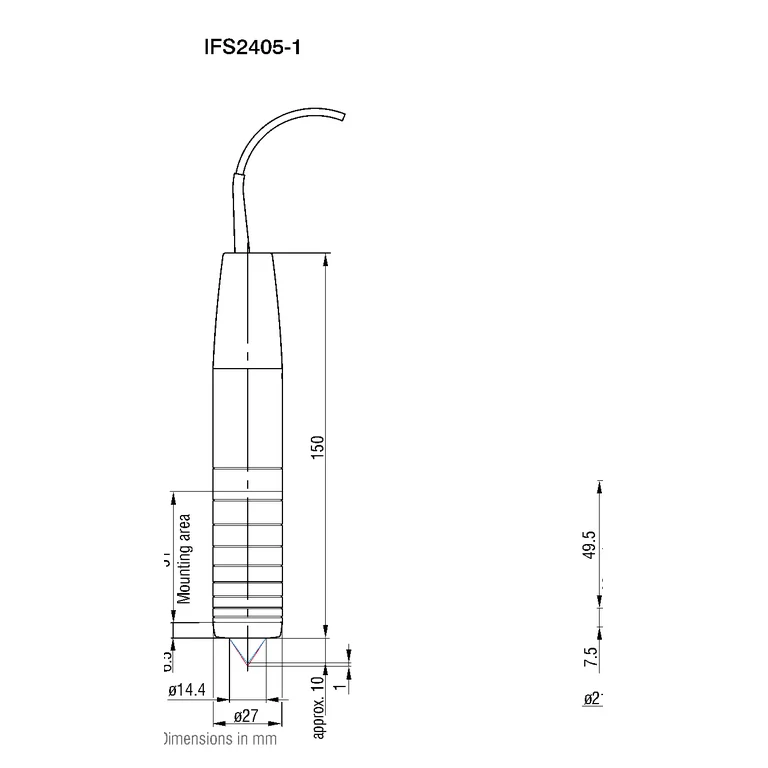 שרטוט יצרן של ראש IFS2405-3 אחד — מבט חזית; נדרשים שני ראשים למערכת