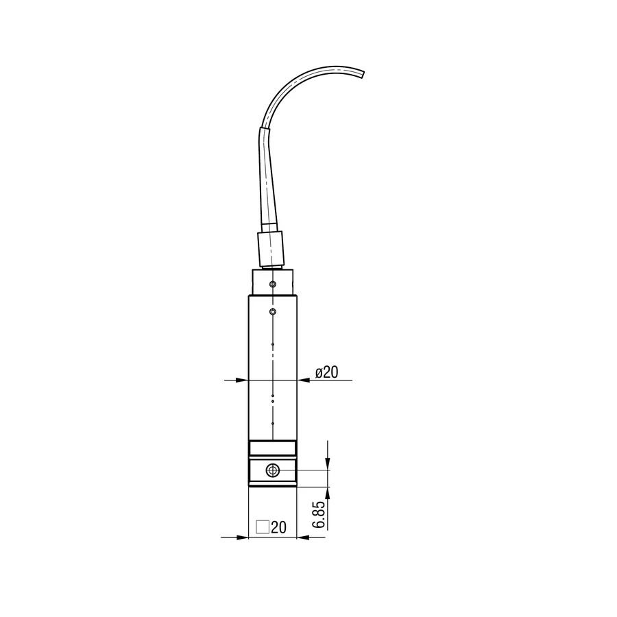 מבט 2 מתוך שרטוט המידות הרשמי לדגם IFS2406/90-2.5/VAC(001); נשמרו קווי המידה והמידות של המבט. שני ההיטלים של IFS2406/90-2.5/VAC(001) הופרדו לשני קובצי שרטוט; כל קווי המידה והערכים נשמרו, והמידות במ״מ.