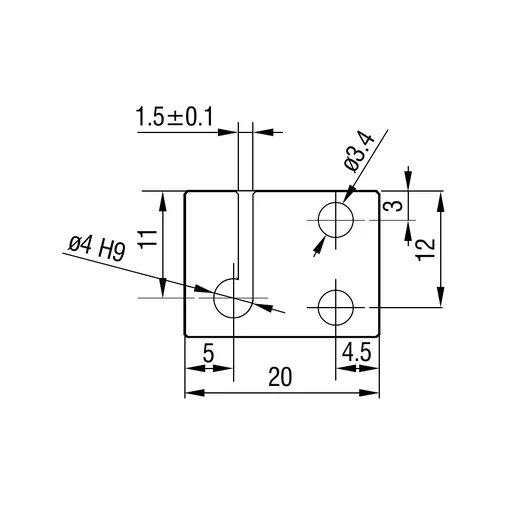 Side view: clamping slot and hole dimensions