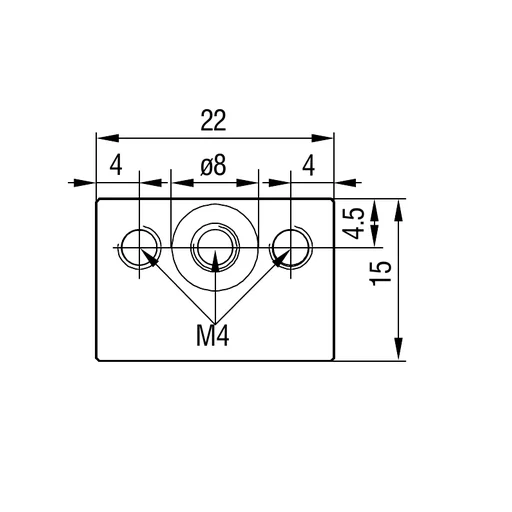 End view: M4 holes and their spacing