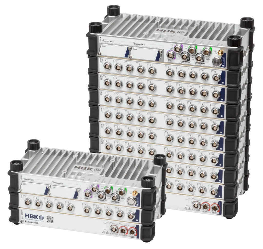 מערכת Fusion RX של HBK ביחידה בודדת ובמערך מודולים; תמונת סדרה מייצגת.