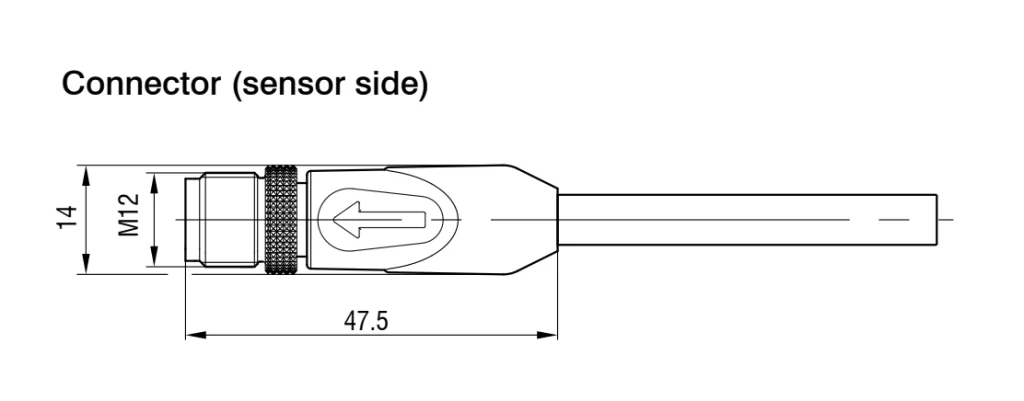 M12 connector dimensional drawing — compatible pigtail models only