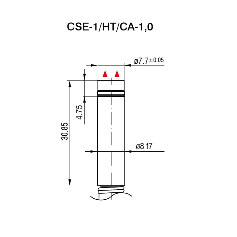חיישן קיבולי CSE-1/HT/CA-1,0 של Micro-Epsilon — שרטוט מידות הדגם