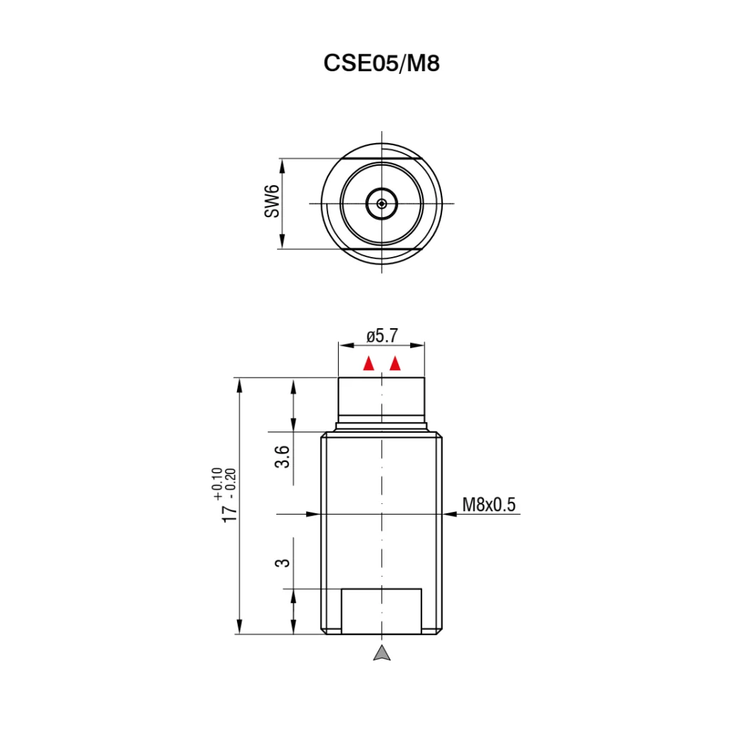 חיישן קיבולי CSE05/M8 של Micro-Epsilon — שרטוט מידות הדגם