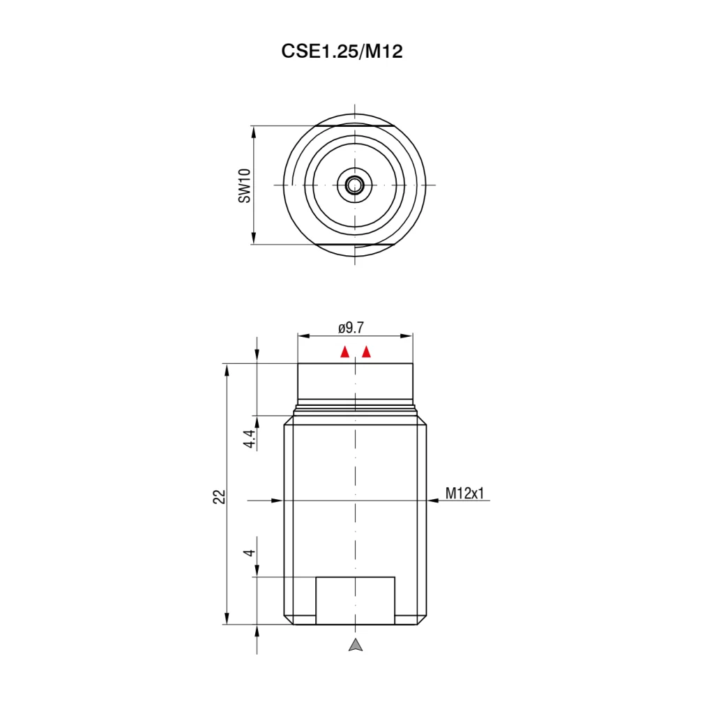 חיישן קיבולי CSE1.25/M12 של Micro-Epsilon — שרטוט מידות הדגם