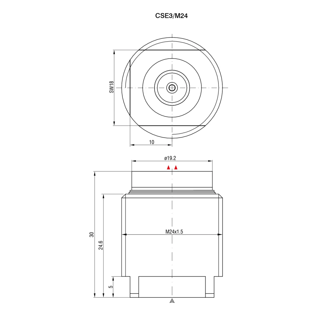 חיישן קיבולי CSE3/M24 של Micro-Epsilon — שרטוט מידות הדגם