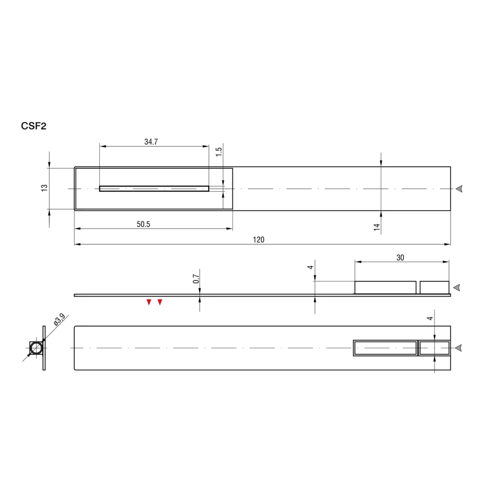 חיישן קיבולי CSF2 של Micro-Epsilon — שרטוט מידות הדגם