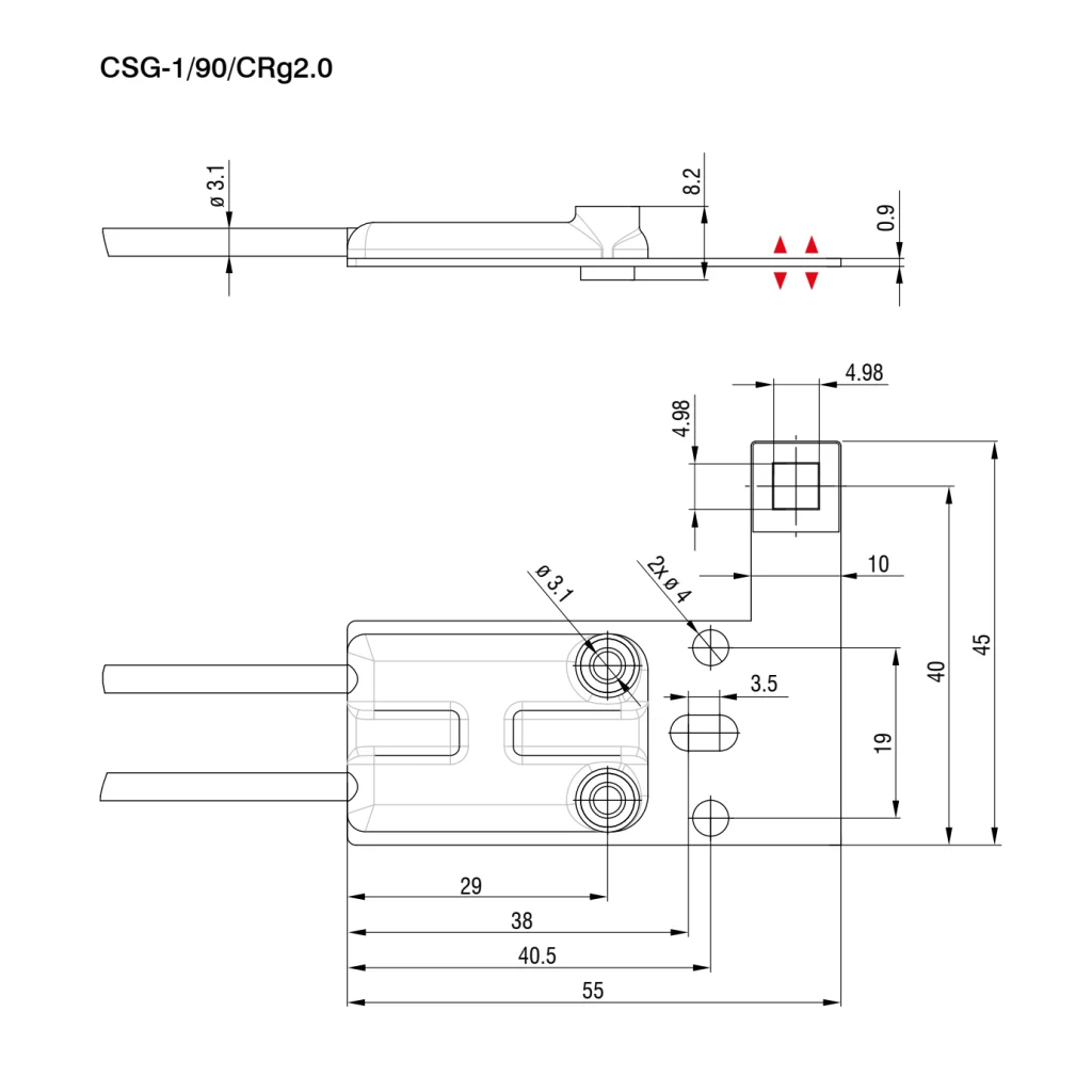 חיישן קיבולי CSG-1/90/CRg-2.0 של Micro-Epsilon — שרטוט מידות הדגם