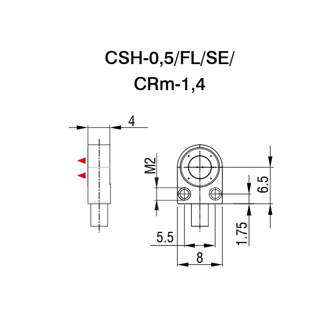 חיישן קיבולי CSH-0,5/FL/SE/CRm-1,4 של Micro-Epsilon — שרטוט מידות הדגם