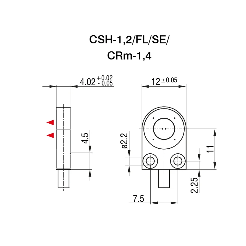 חיישן קיבולי CSH-1,2/FL/SE/CRm-1,4 של Micro-Epsilon — שרטוט מידות הדגם