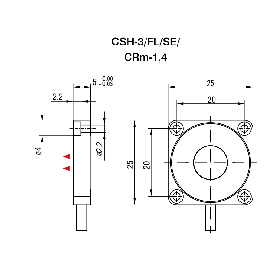 חיישן קיבולי CSH-3/FL/SE/CRm-1,4 של Micro-Epsilon — שרטוט מידות הדגם
