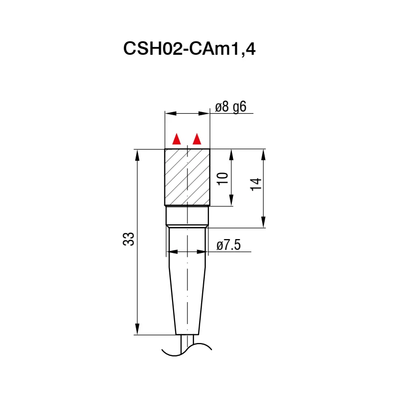 Micro-Epsilon CSH02-CAm1,4 capacitive sensor — model dimensions