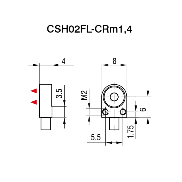 חיישן קיבולי CSH02FL-CRm1,4 של Micro-Epsilon — שרטוט מידות הדגם