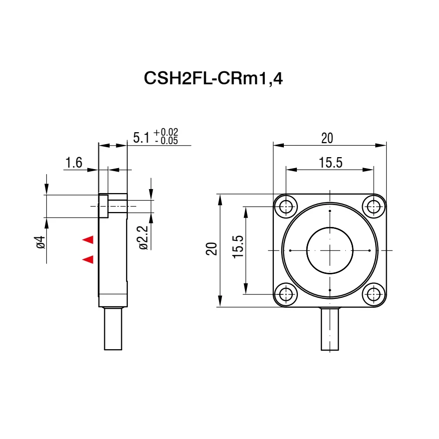 חיישן קיבולי CSH2FL-CRm1,4 של Micro-Epsilon — שרטוט מידות הדגם