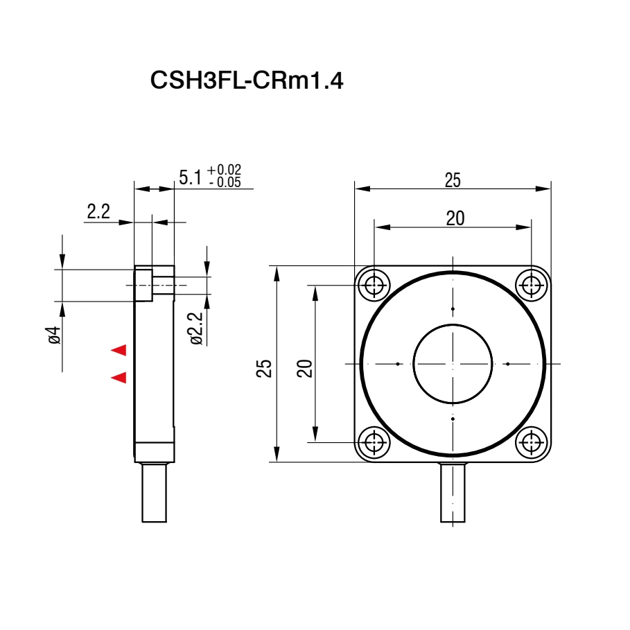חיישן קיבולי CSH3FL-CRm1,4 של Micro-Epsilon — שרטוט מידות הדגם