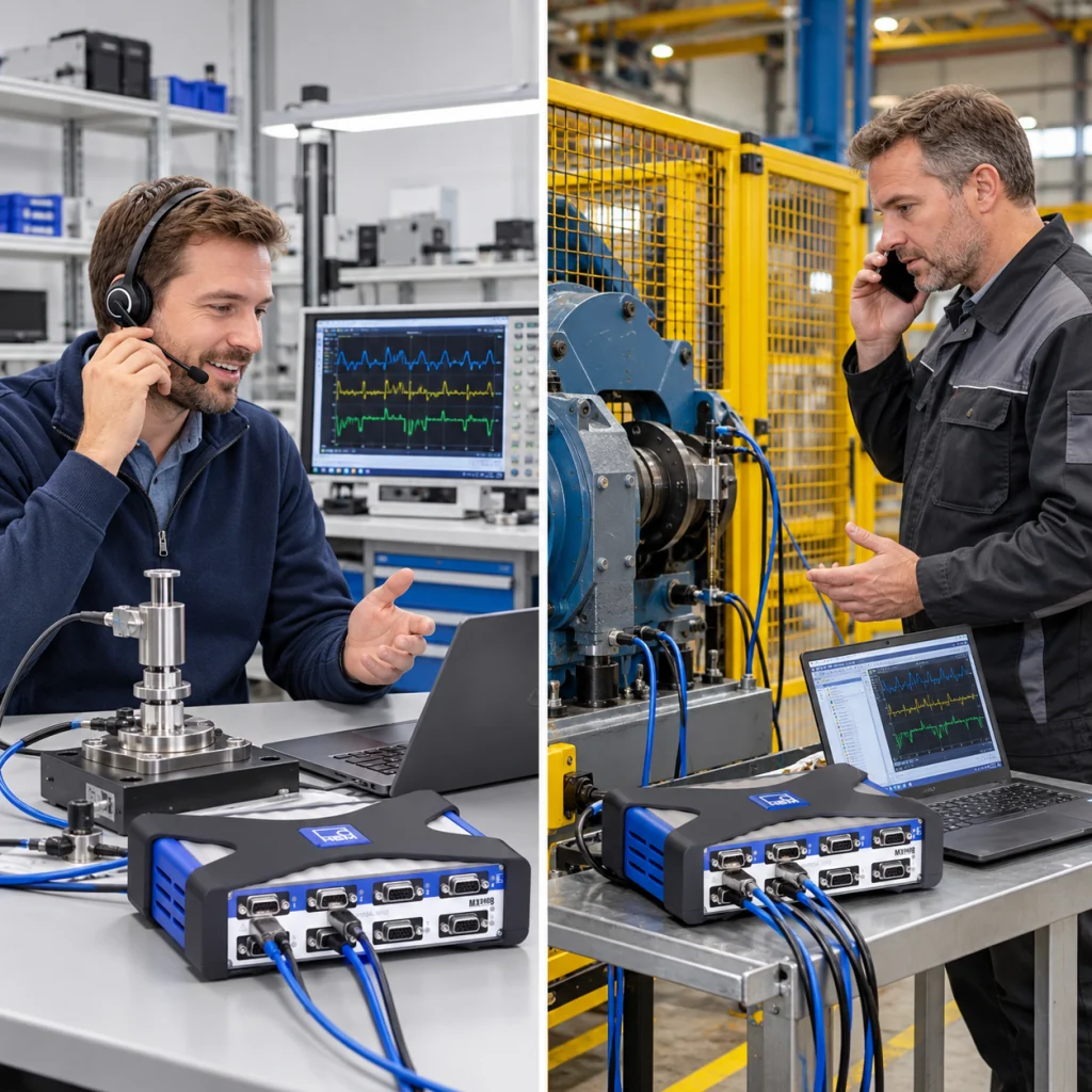 תמיכה ממעבדה טכנית ללקוח ליד רובוט עם scanCONTROL במפעל — Remote technical support